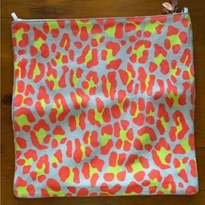 Clare V holdover clutch suede animal print neon